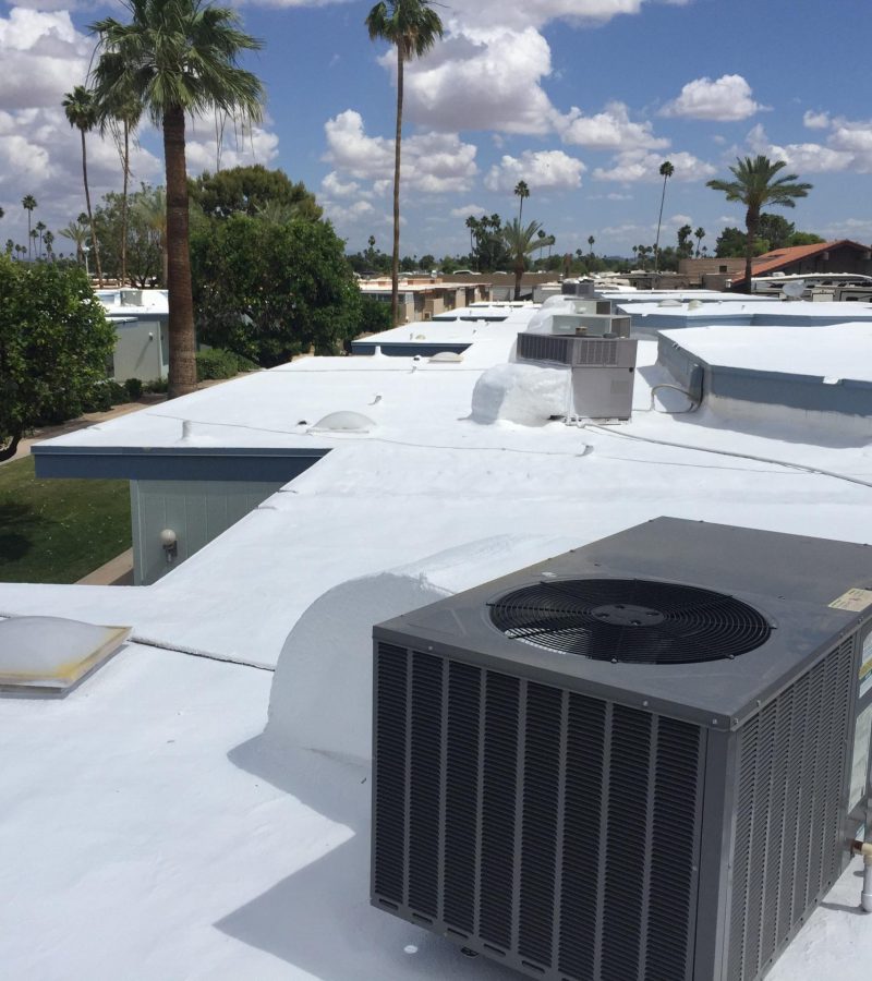 Polyurea elastomeric roof coating application by Circle G Roofing, Scottsdale