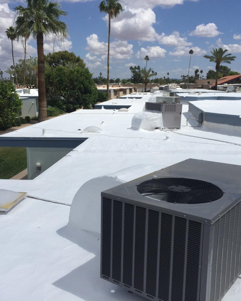 Polyurea elastomeric roof coating application by Circle G Roofing, Scottsdale